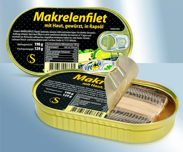 Mackerel fillets with skin, in oil