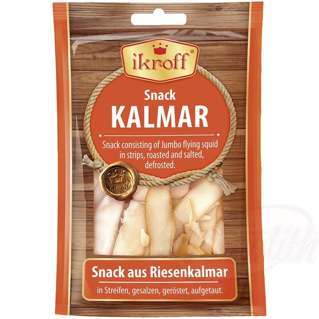 Giant squid (Dosidicus Gigas) snack in strips, salted, grilled, thawed.