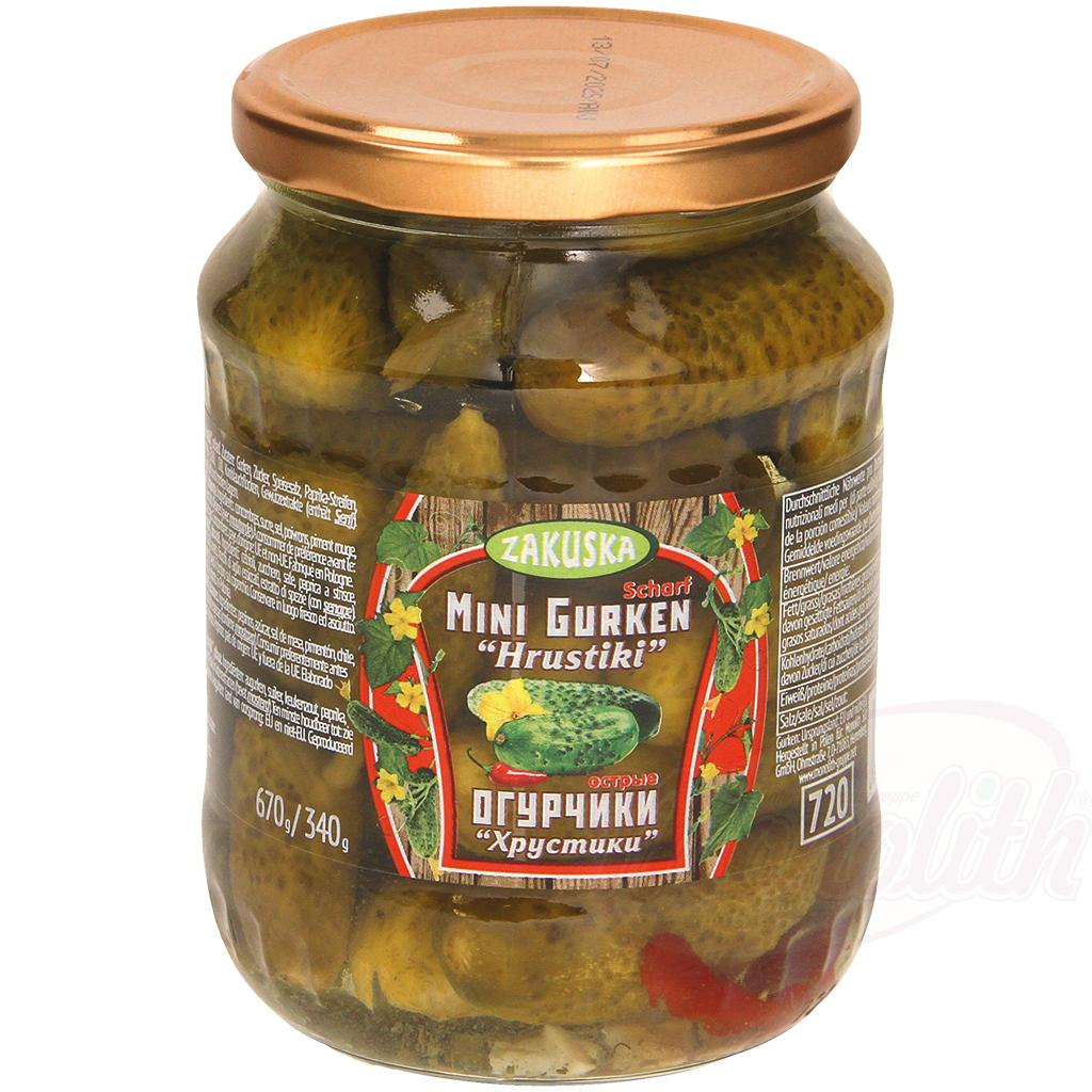Spicy pickled mini cucumbers "Hrustiki"