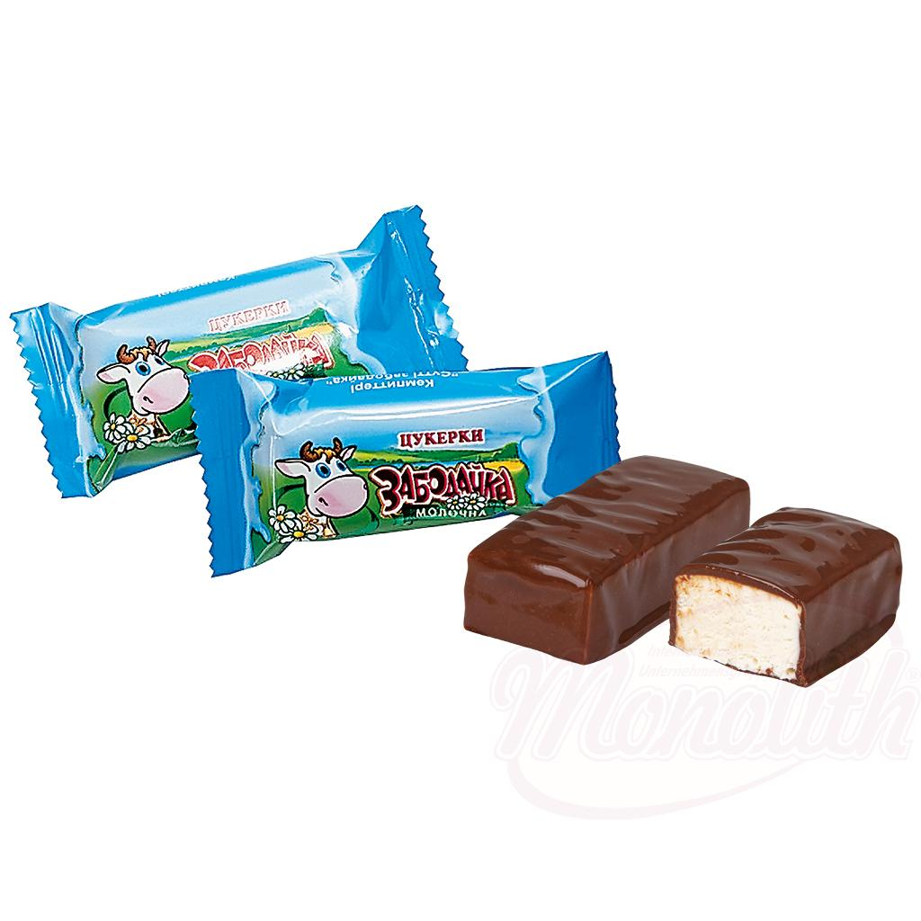 Sparkling sugar "Zabodaika" with milk flavor in a fatty glaze containing cocoa/lose