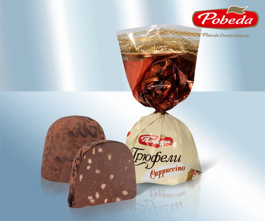 Confectionery with cappuccino flavour, with cappuccino crisps