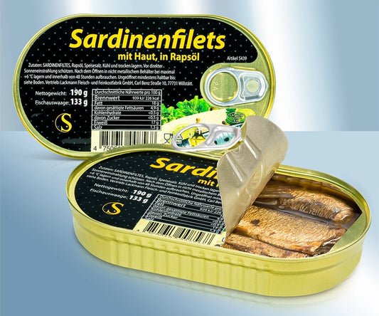 Sardines fillets with skin, in repeseed oil