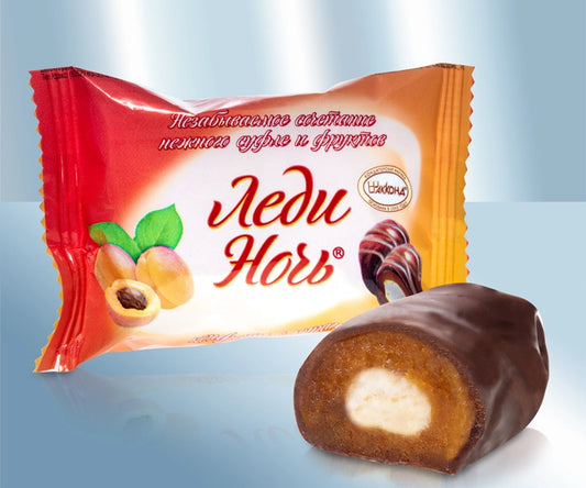 Sweets Ledi Noch with dried apricots in cocoa-containing glazing
