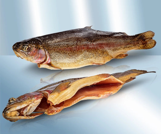 Rainbouw trout (Oncorthynchus mykiss), gutted, salted, cold-smoked (3-4 St.)