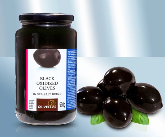 BLACK OXIDIZED WHOLE OLIVES (CONFIT) in salt brine Halkidiki variety