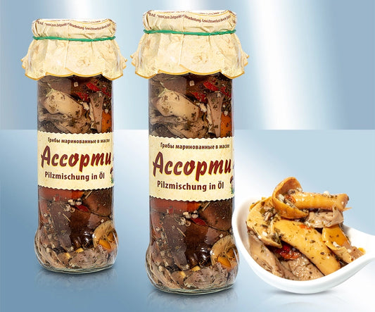 Assorted mushrooms marinated in oil