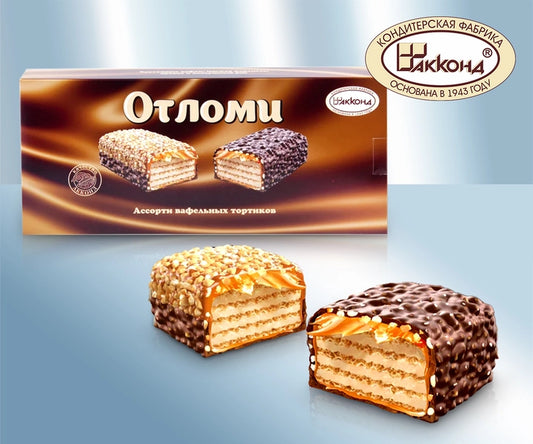 Waffle confectionery assortment with peanuts and caramel flavour