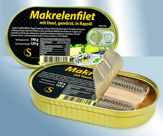 Mackerel fillets with skin, in oil