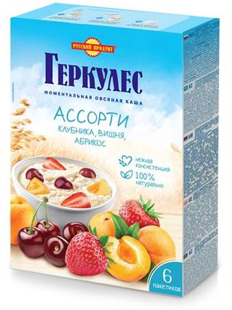 "Russky Produkt" Hercules Flacons d'avoine (fraise+abr+cerise)210g(35*6
