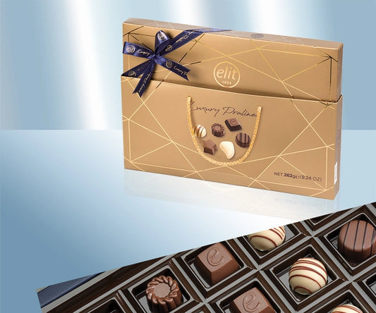 Chocolate pralines "Luxury Pralinen Gold Seams" with bag