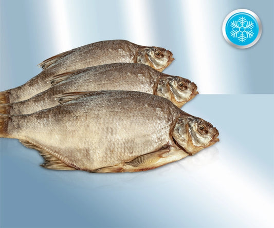 Bream (Abramis brama) salted and dried, quick-frozen, with head, gutted