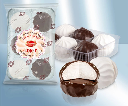 Mаrshmallows with a coating containing cocoa, with cappuccino flavour