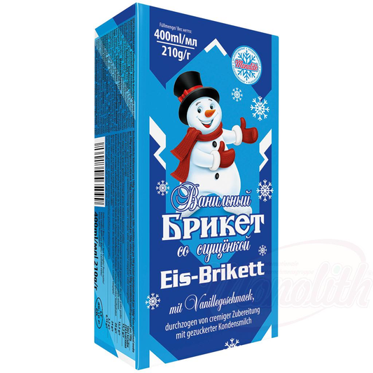 Briquette de glace au goût de vanille, entrecoupée dune préparation crémeuse au lait concentré sucré