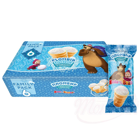 Glace à la vanille "Masha and the Bear - Plombir" en gobelet gaufré 6x130ml