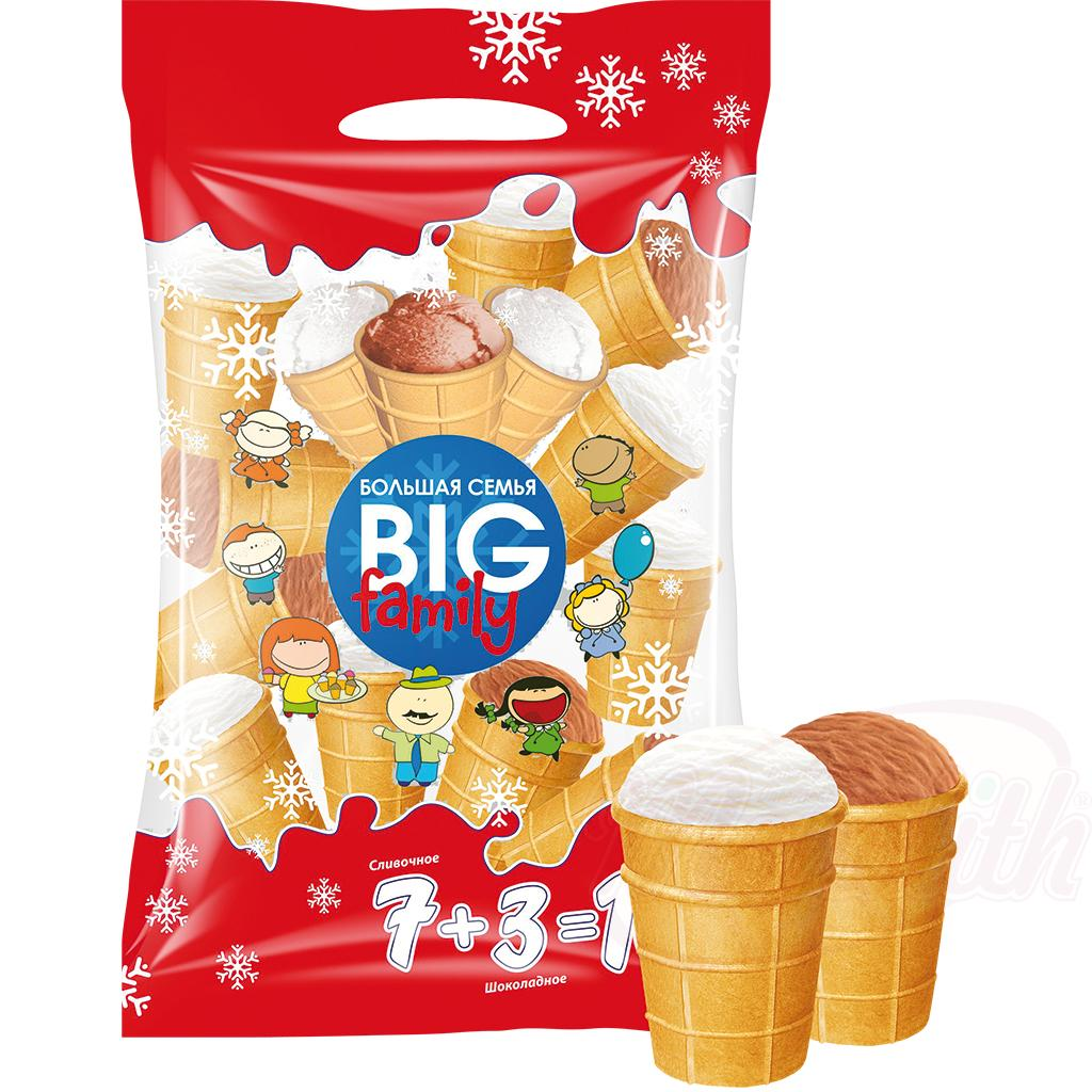 Glace "Big Family" (saveur vanille 7 x 120 ml et chocolat 3 x 120ml) en gobelet gaufré