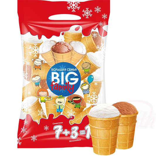 Glace "Big Family" (saveur vanille 7 x 120 ml et chocolat 3 x 120ml) en gobelet gaufré