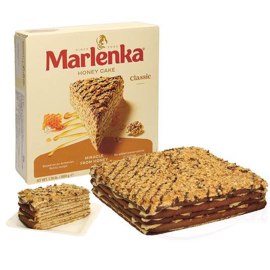 Tarte "Marlenka" fourrée de 51% de crème et de 5% de miel, surgelée