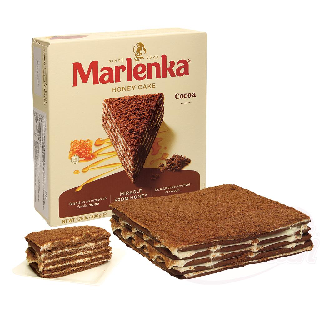 Gâteau au cacao "Marlenka" fourré de 52% de crème et de 5% de miel, surgelé