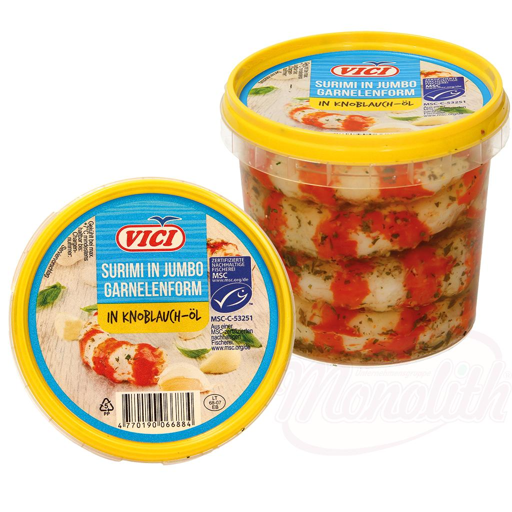 Imitation de crevettes surimi formées à partir de protéines de muscle de poisson, dans de lhuile dail