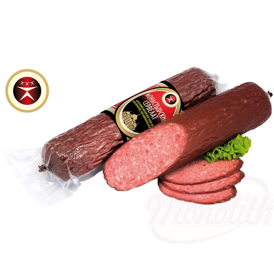 Saucisse cuite fumée à la manière dune saucisse de Cracovie "Monastyrskaja" avec de la fécule de pomme de terre