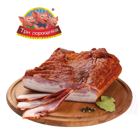 Poitrine de porc "Brjuschina koptschonaja", salée et fumée à chaud/en vrac