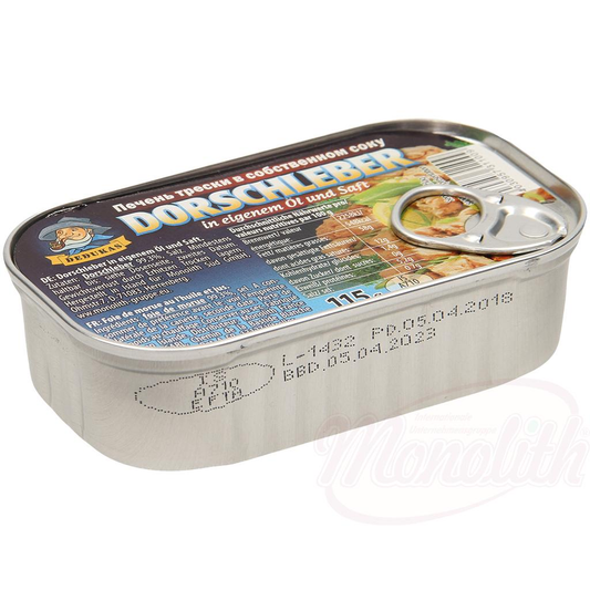 Foie de morue dans sa propre huile et son jus