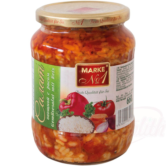 Овощной салат с рисом. Овощи 65%.