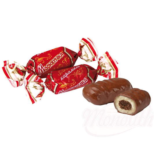Caramels "Moskwitschka" fourrés à 19%-goût de chocolat dans un glaçage gras contenant du cacao /lose