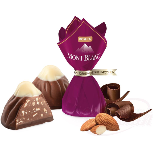 Confiserie "Monblan" au amandes (13,1%), décorée dun glaçage blanc (9,5%)