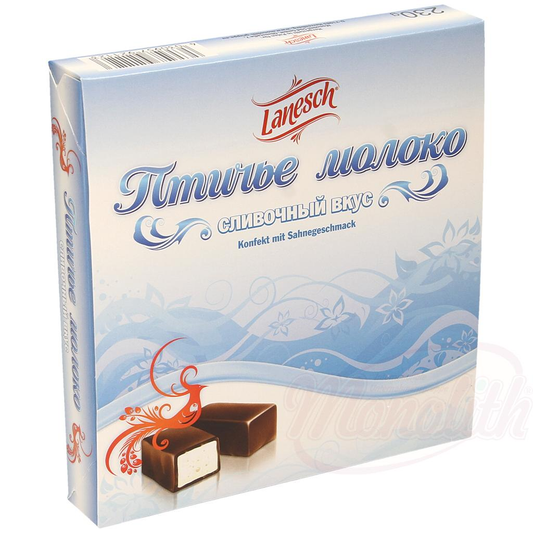 Confiserie en sucre mousseux "Ptitchje Moloko" au goût de crème enrobée de chocolat